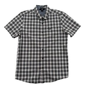 Volcom Mens Modern Fit Plaid Short Sleeve Button Down Shirt Black White Size M